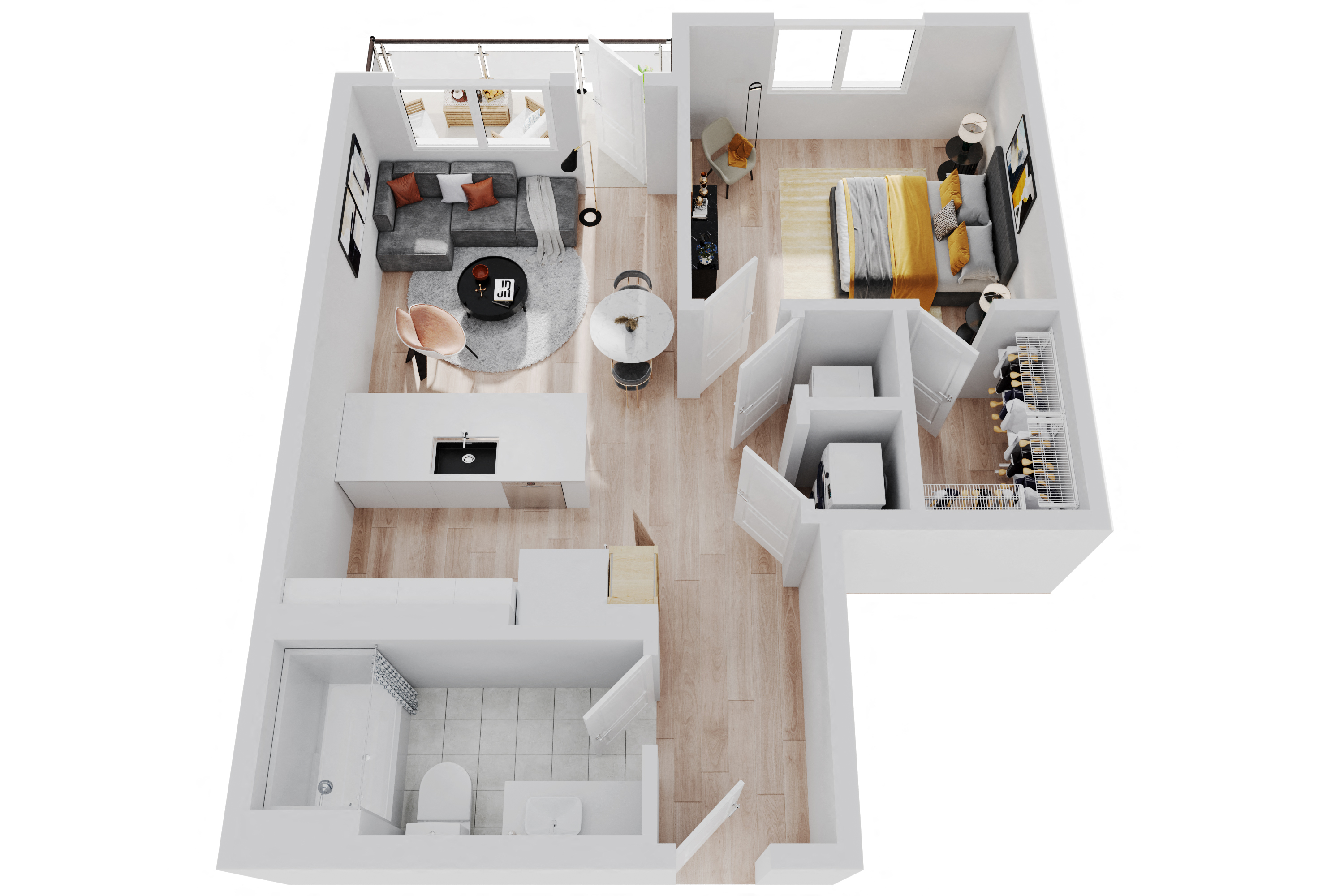 Floor plan for 1 bed, 1 bath, 720 sqft